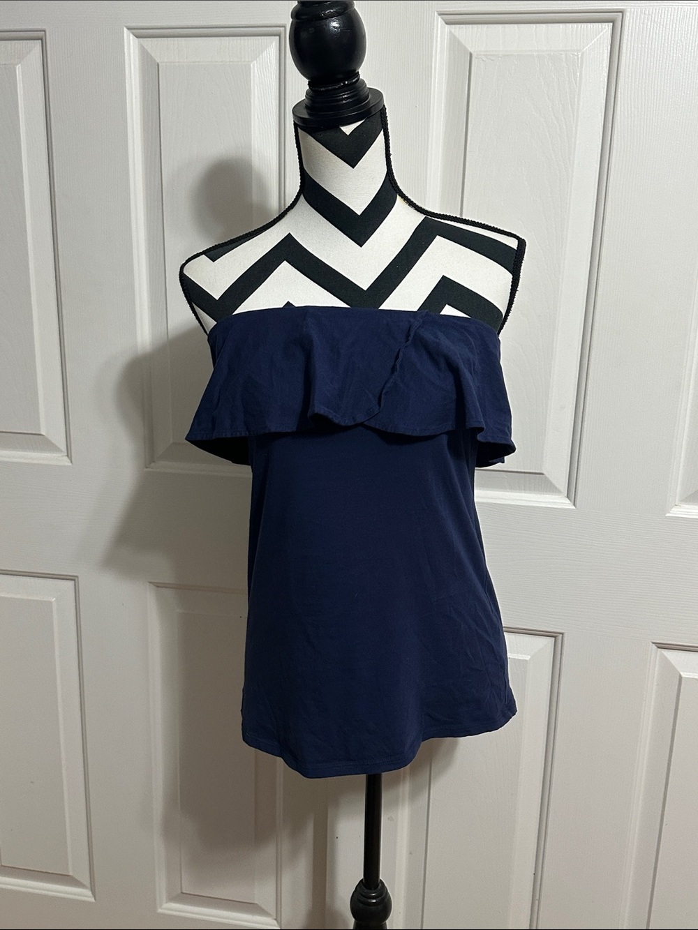 Lilly Pulitzer Navy Ruffle Neckline Strapless Top